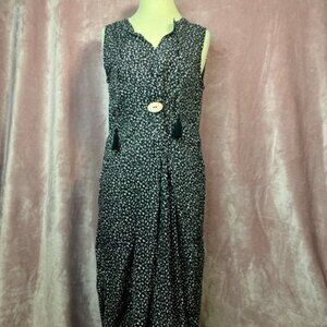 Womens Black And White Floral Maxi BeachLunchLounge Summer Dress Size M